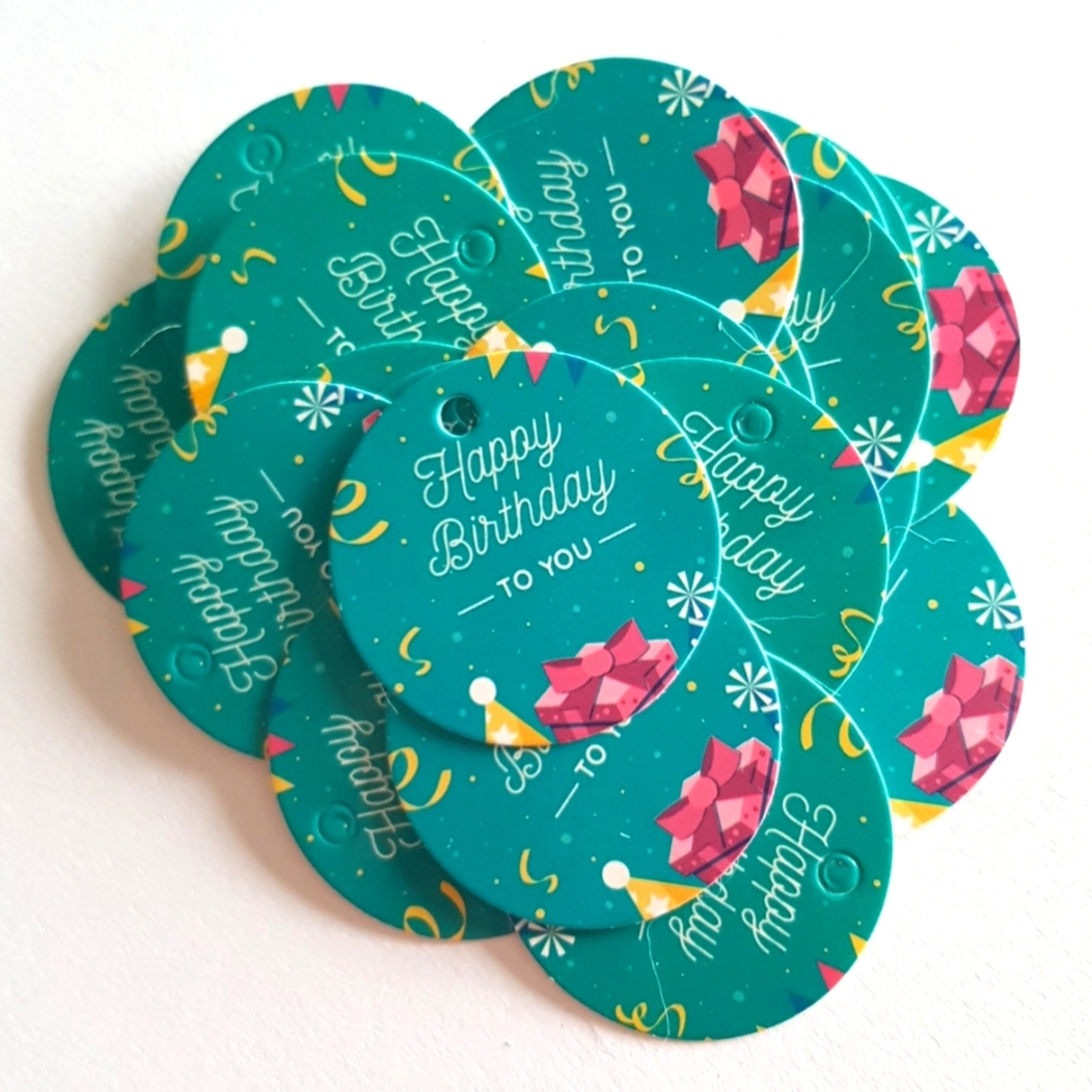 25 pcs Happy Birthday Tags 1.25" In.